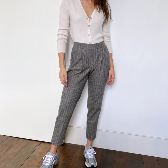Babaton Cohen Pant Cropped Wool-Blend Pleated Tapered Leg Trouser Pants - Picture 1 of 16